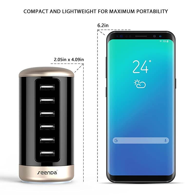 USB Charger Multi Wall Charger 6Port USB Charging Station with Smart Identification Black amp Gold