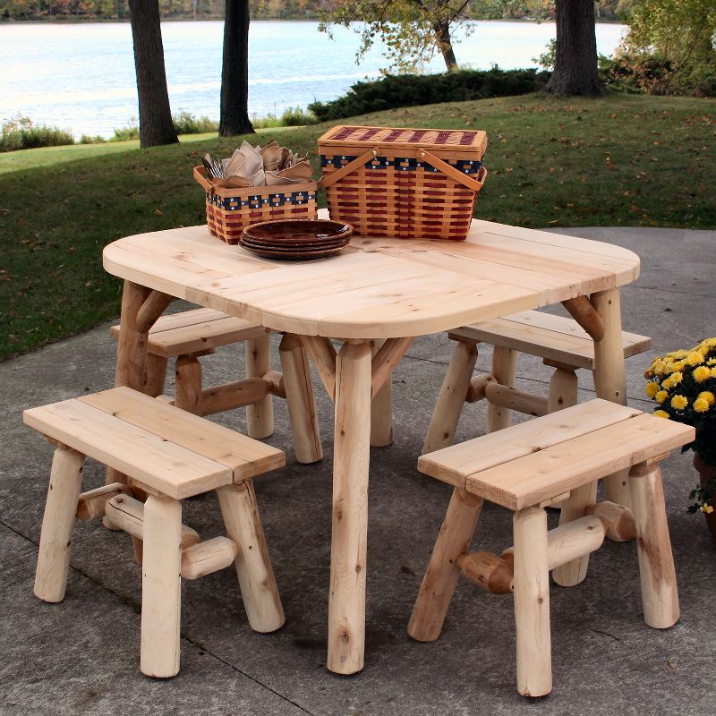 Lakeland Mills White Cedar Tree Log Wood Outdoor Patio Porch Side End Accent Bench, Natural