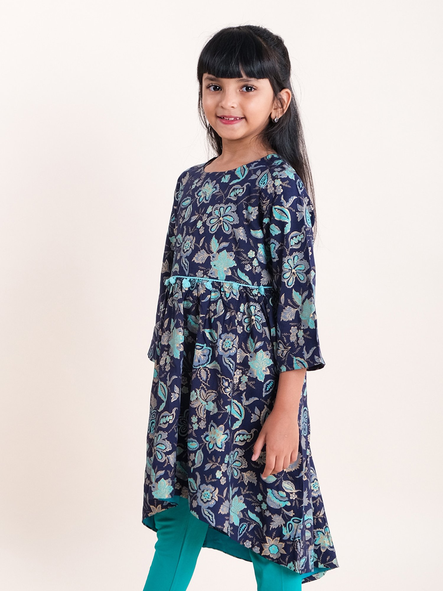 Peppermint Kids Navy Regular Fit Kurta Set