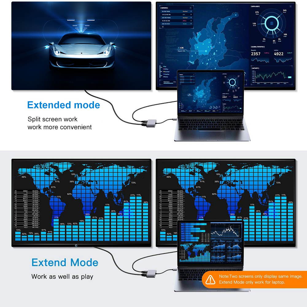 USB 3.0 to HDMI VGA Adapter 5Gbps 4K and 1080P Multi-Display 2in1 Converter Audio Video Cable For Macbook Computer,with Mac OS/Windows XP/Vista/7/8/10