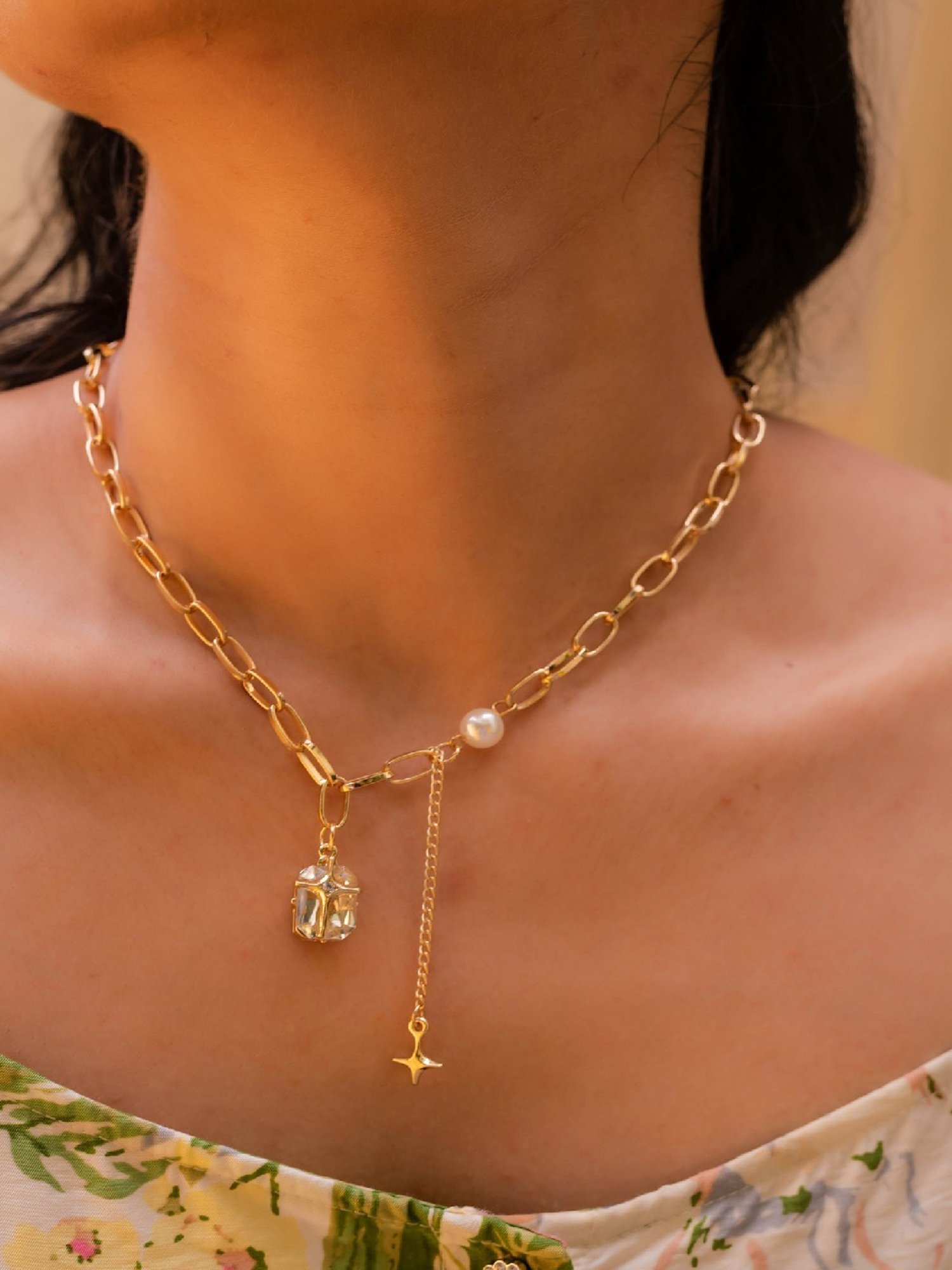 Jewelz Chain Necklace With Beautiful Stone Pendant for Girls & Women