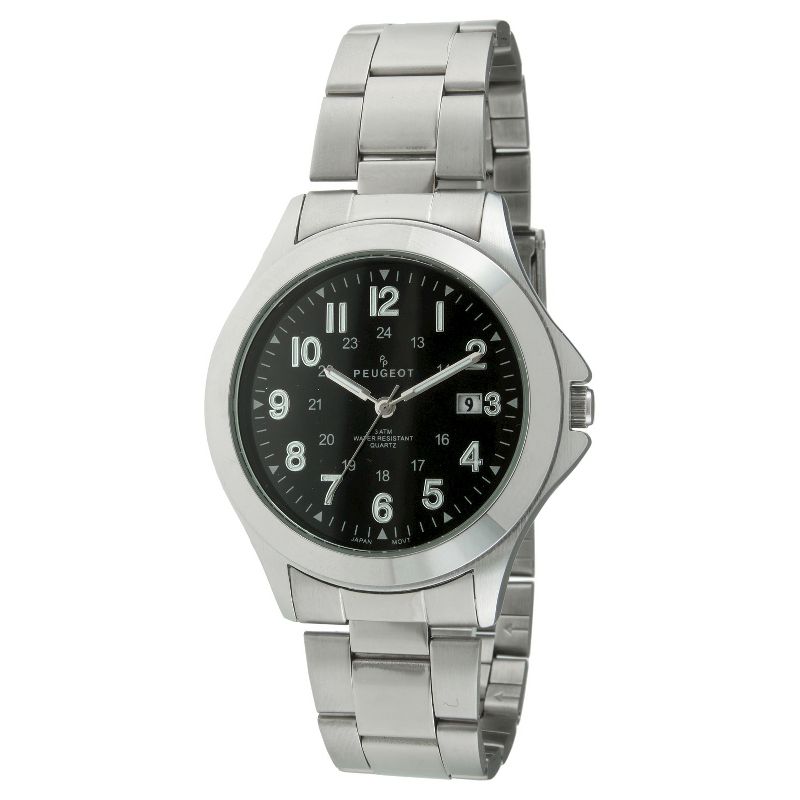 Men's Peugeot Round Easy Read Sport Metal Bracelet Watch - Silver