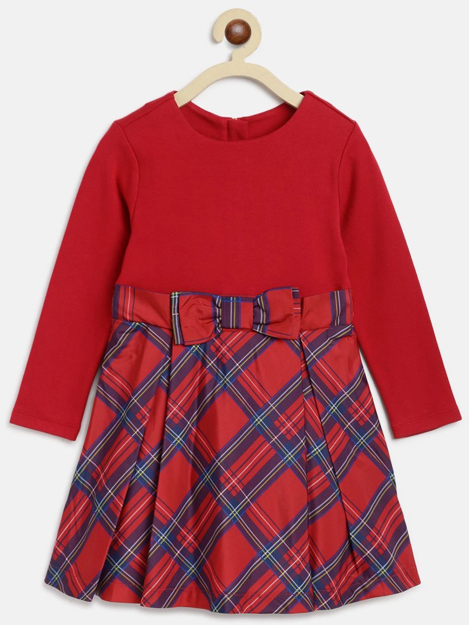 Chicco Kids Red & Blue Cotton Chequered Full Sleeves Dress