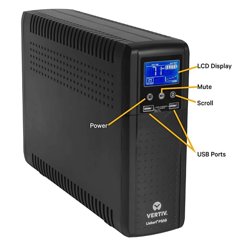 Vertiv  PSA5 1500VA 900W lineInteractive UPS with AVR Technology and Battery Backup 10 outlets and ThreeYear Full Unit Replacement Warranty PSA51500MT120