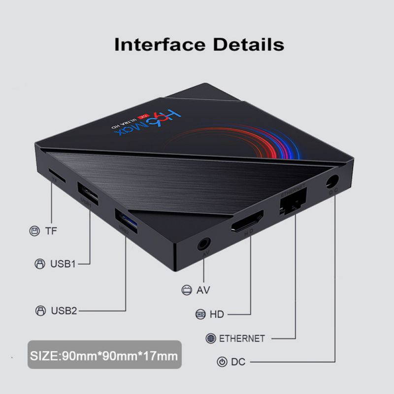 H96 Max H616 Android 10.0 Smart TV Box 2GB RAM 16GB ROM Quad Core 4K 2.4/5GHz WiFi TV Box Multimedia Player, US PLUG