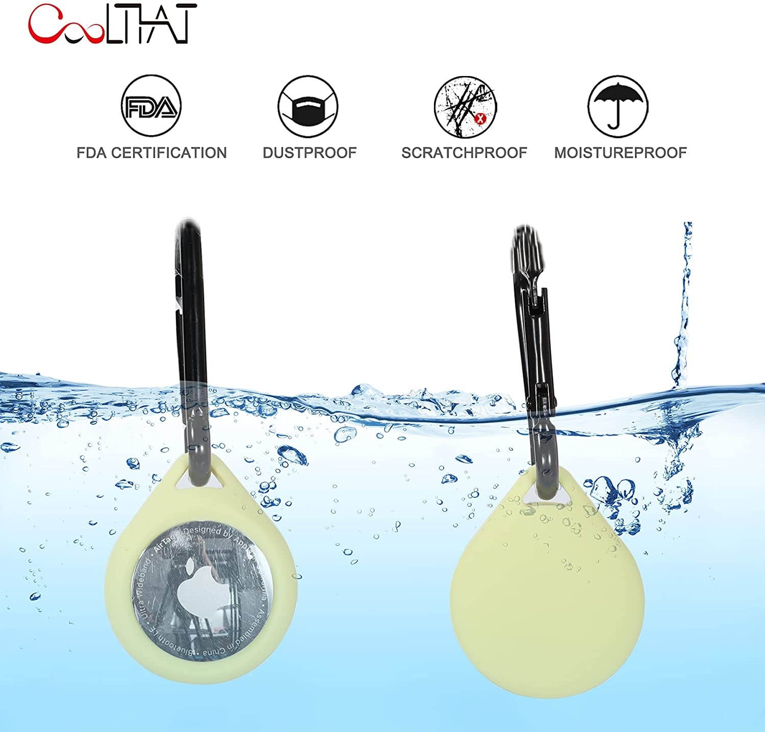 COOLTHAT Set of 12 AirTags Case (2021), Soft Silicone Protective Case for AirTags with Keychain, Anti-dust, Moisture-Proof, Anti-Scratch, Anti-Fall, and Anti-Lost (Raindrop)