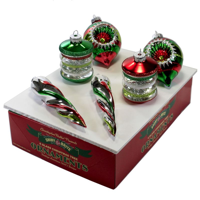Shiny Brite 6.0" Holiday Splendor Mixed Shapes . Ornament Twist Spool Reflector  -  Ornament Sets