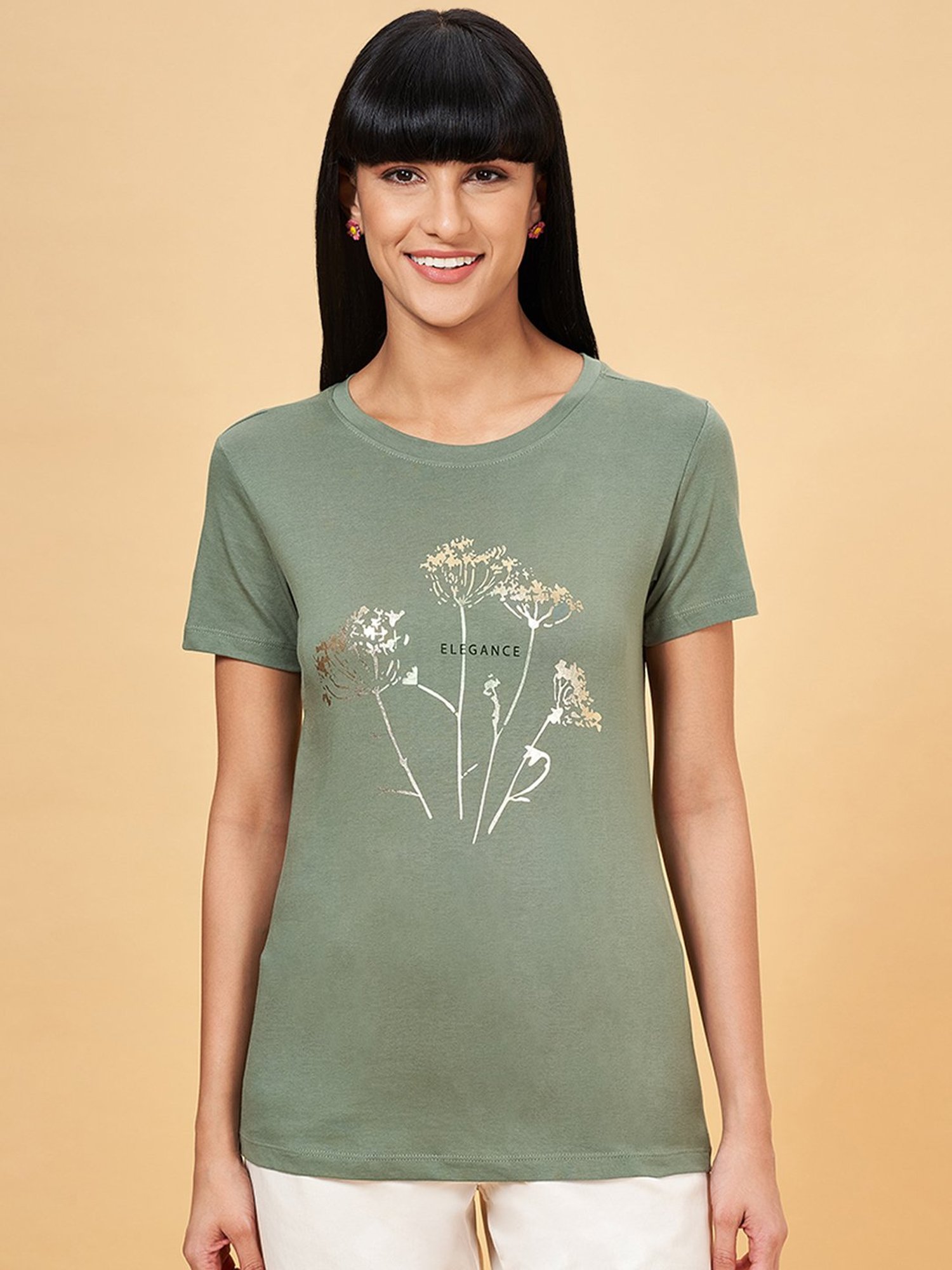 Honey by Pantaloons Green Cotton Printed T-Shirt