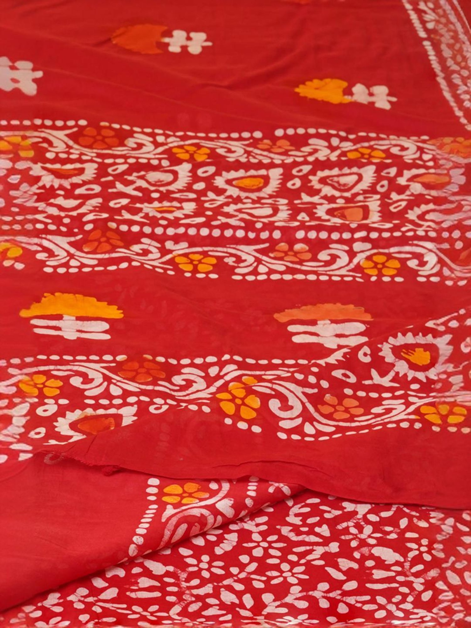 Unnati Silks Red Cotton Printed Saree With Unstitched Blouse