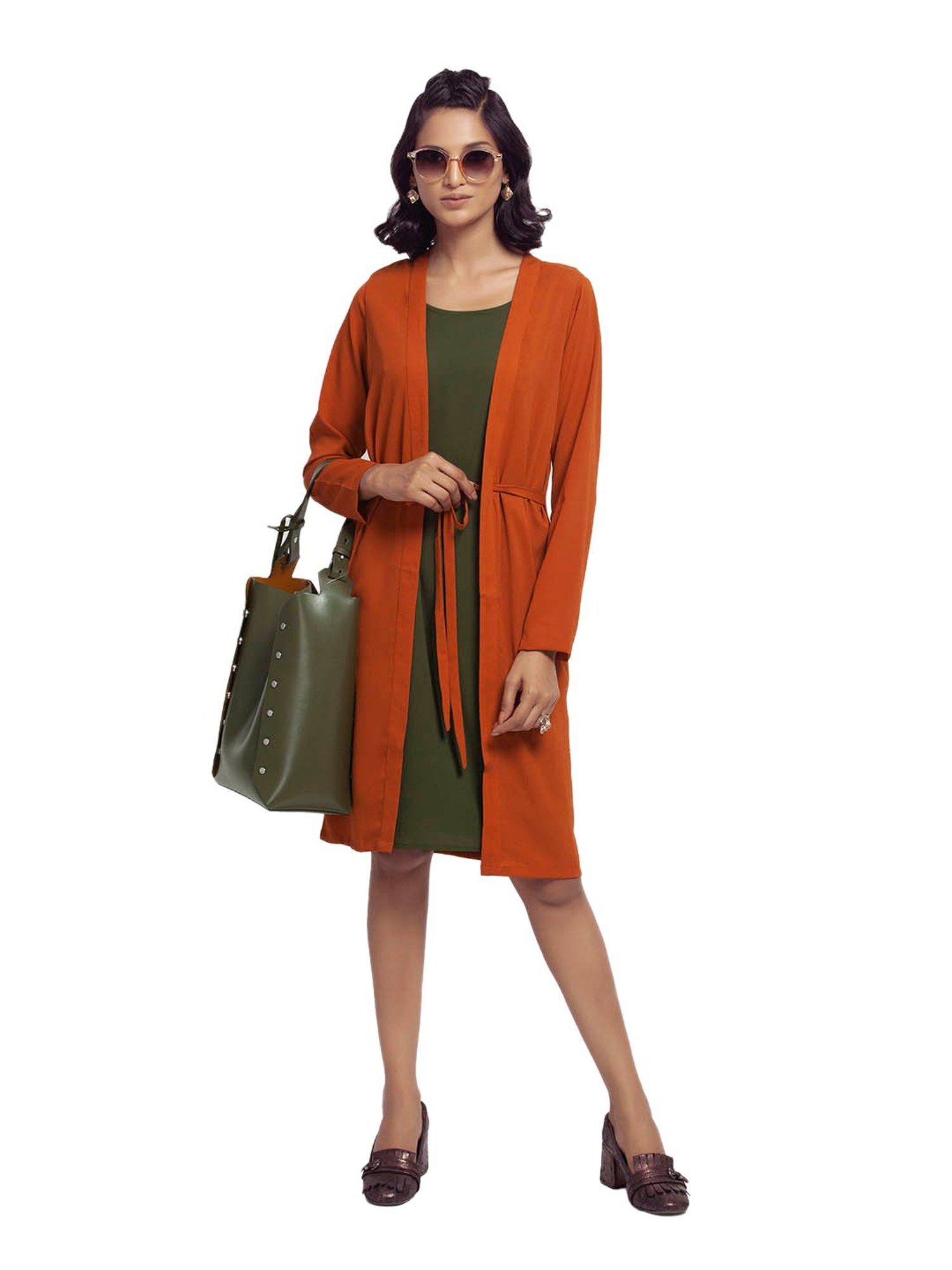 Office & You Orange Full Sleeves Jacket With Tie Knot