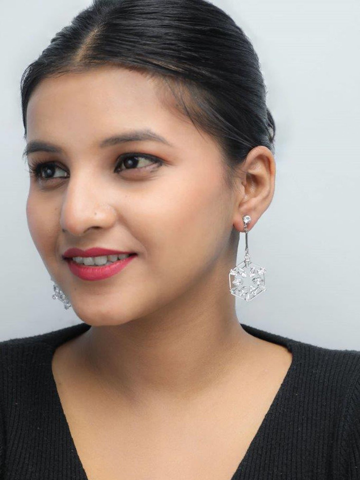 VOJ Silver Plated Stone Studded Circluar Earrings for Women