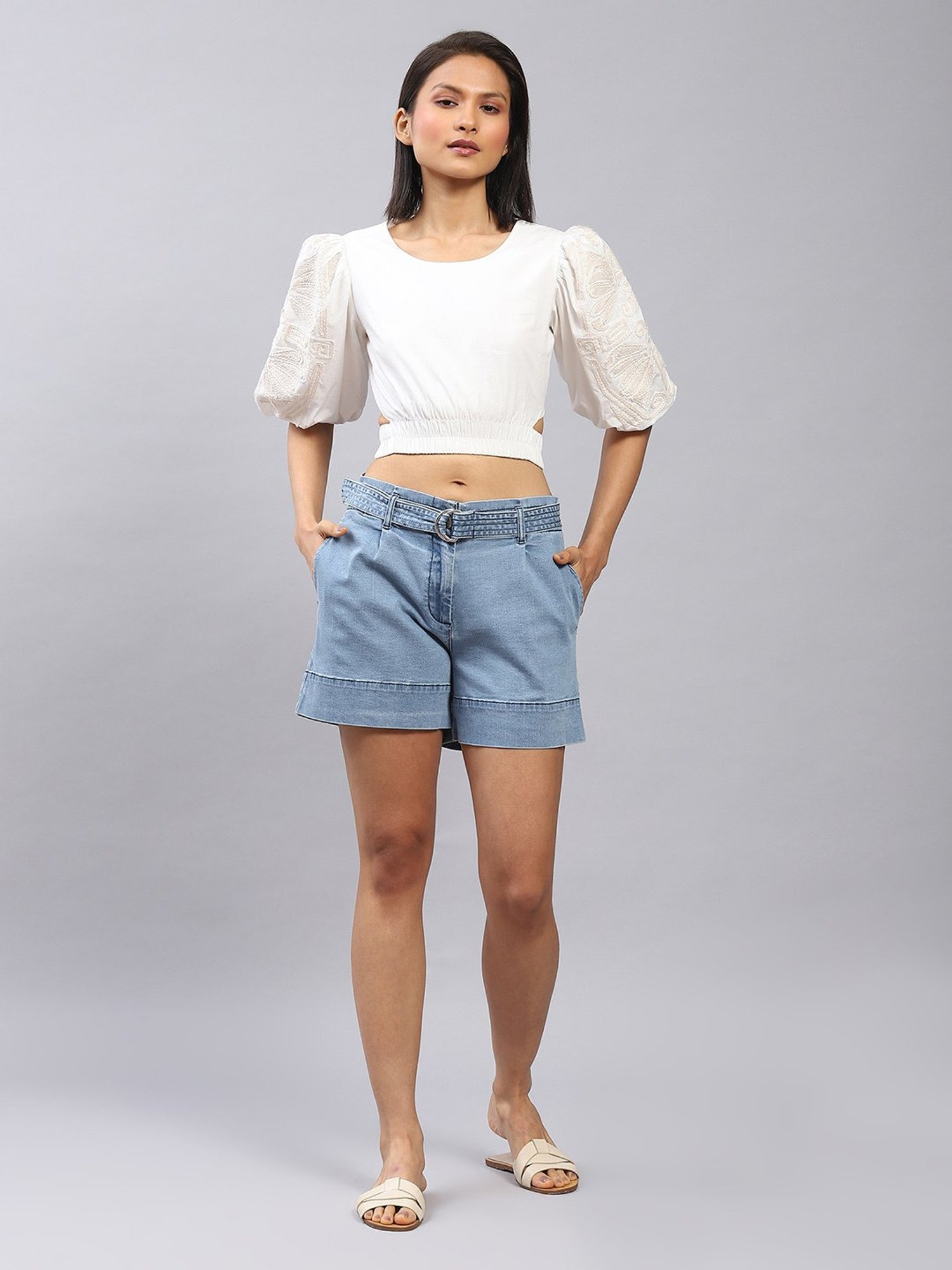 Label Ritu Kumar White Embroidered Crop Top