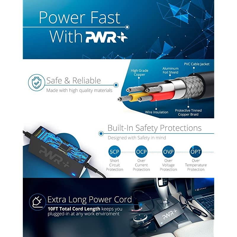 90W USBC CAR Charger for Lenovo ThinkPad X1 Tablet Yoga 5 Pro UL Listed 10 Ft DC Adapter Power Cord for Lenovo L480 L580 T470 T480 T570 T580 TP25 X270 X280 Chromebook S330 C330 C630 C930