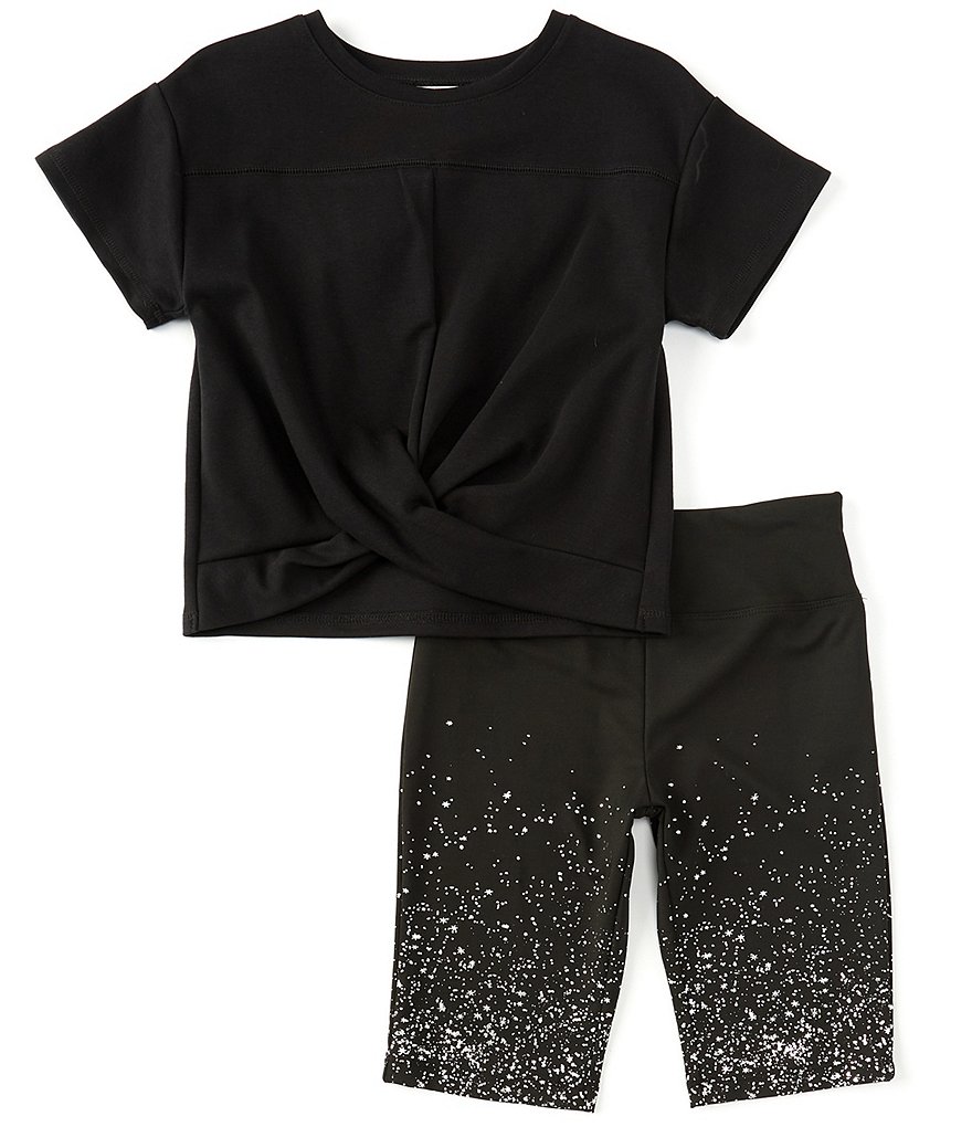 Habitual Big Girls 7-16 Short-Sleeve Faux-Wrap Tee & Bike Short Set