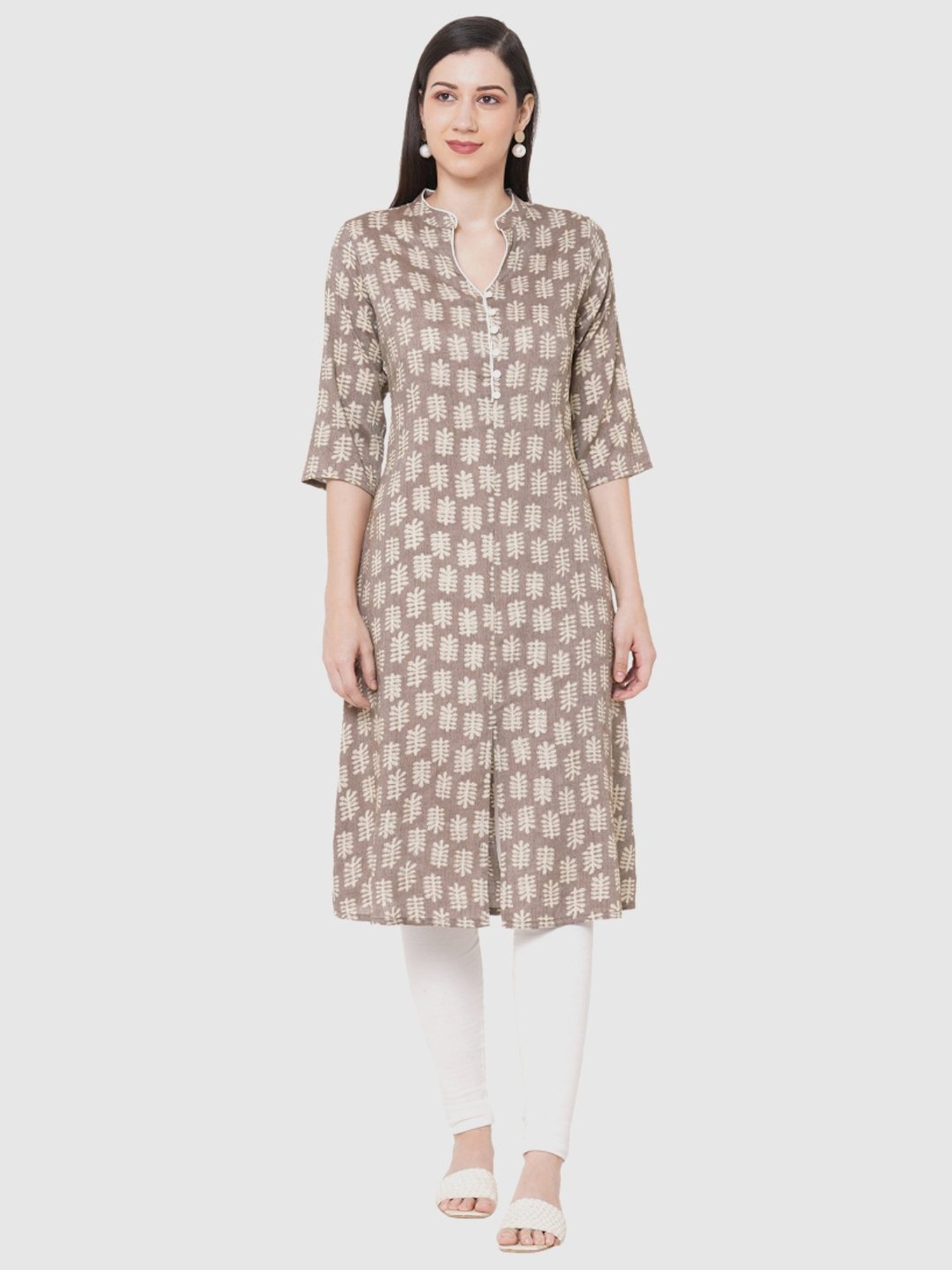 Fusion Beats Grey Printed A Line Kurta