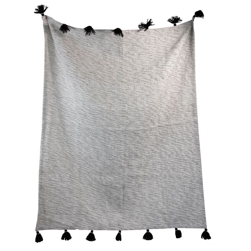 Black and White Hand Woven 50 x 60 inch Outdoor Safe Throw Blanket with Hand Tied Tassels - Foreside Home & Garden