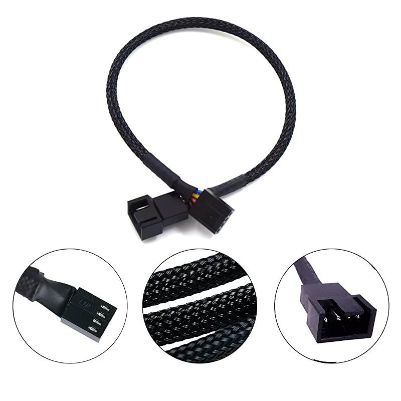 4 Pin PWM Fan Power Cable Black Sleeved Case Fan Extension Power Cable 105 Inches 2 Pack