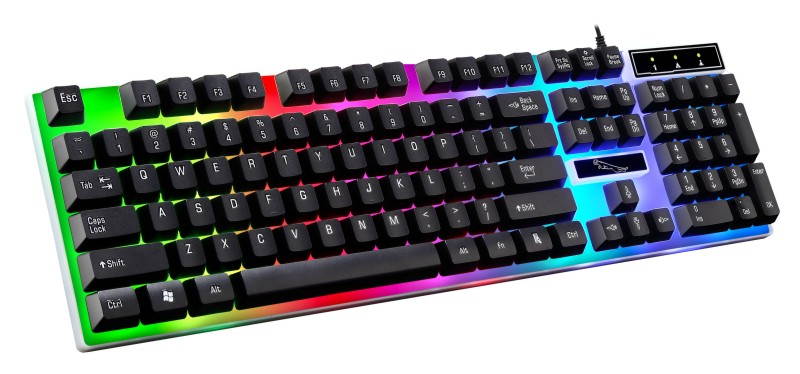 PandaTek New Mechanical Feeling Multicolor Backlit Wired Gaming Keyboard And 1600 DPI Mouse Combo - White