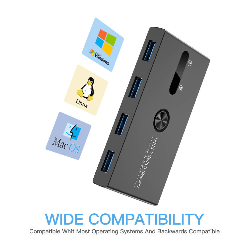 USB 3.0 KVM SWITCH USB sharing switch Printer/Keyboard/Mouse/U-disk Sharing Device for 2 computers Sharing 4 USB ports for Desktop PC Laptop