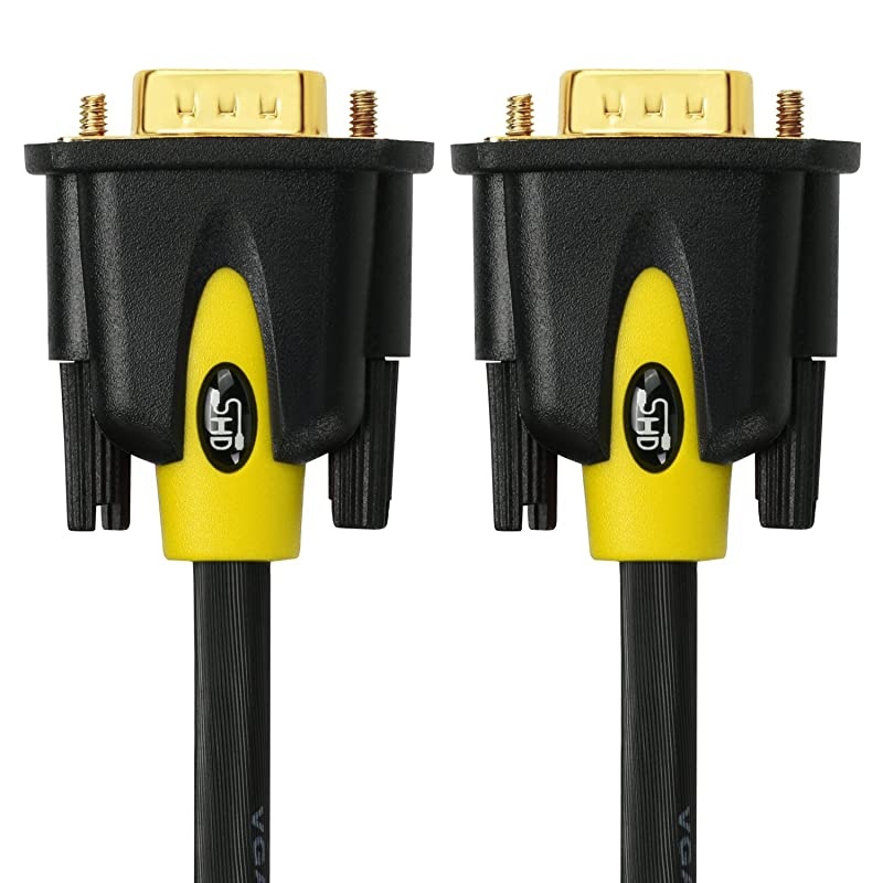 VGA Cable 6Feet VGA to VGA Monitor Cable HD15 SVGA for PC Laptop TV Porjector Black and Yellow Color