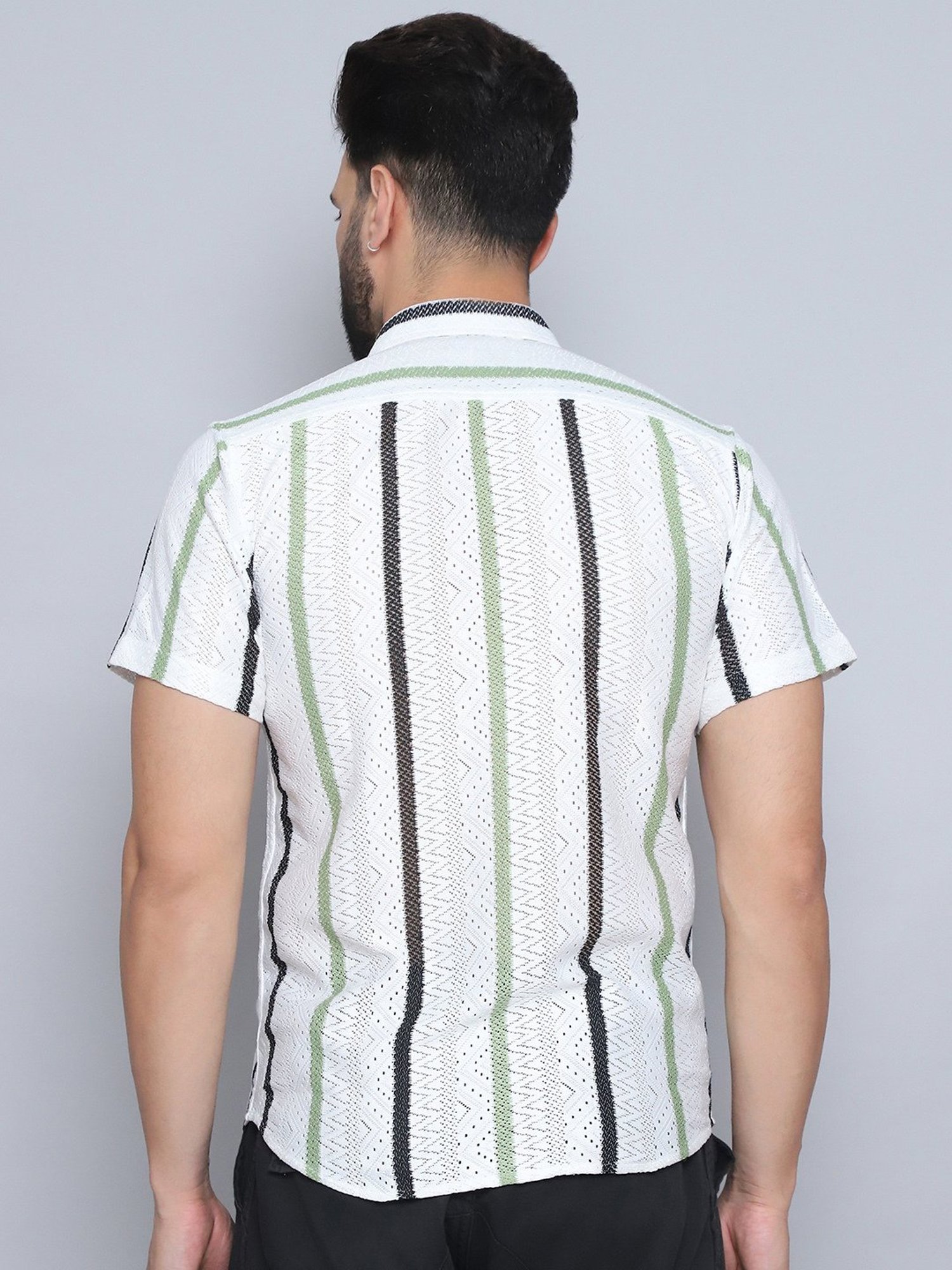 Indian Needle Green Polycotton Regular fit Stripes Casual Shirt