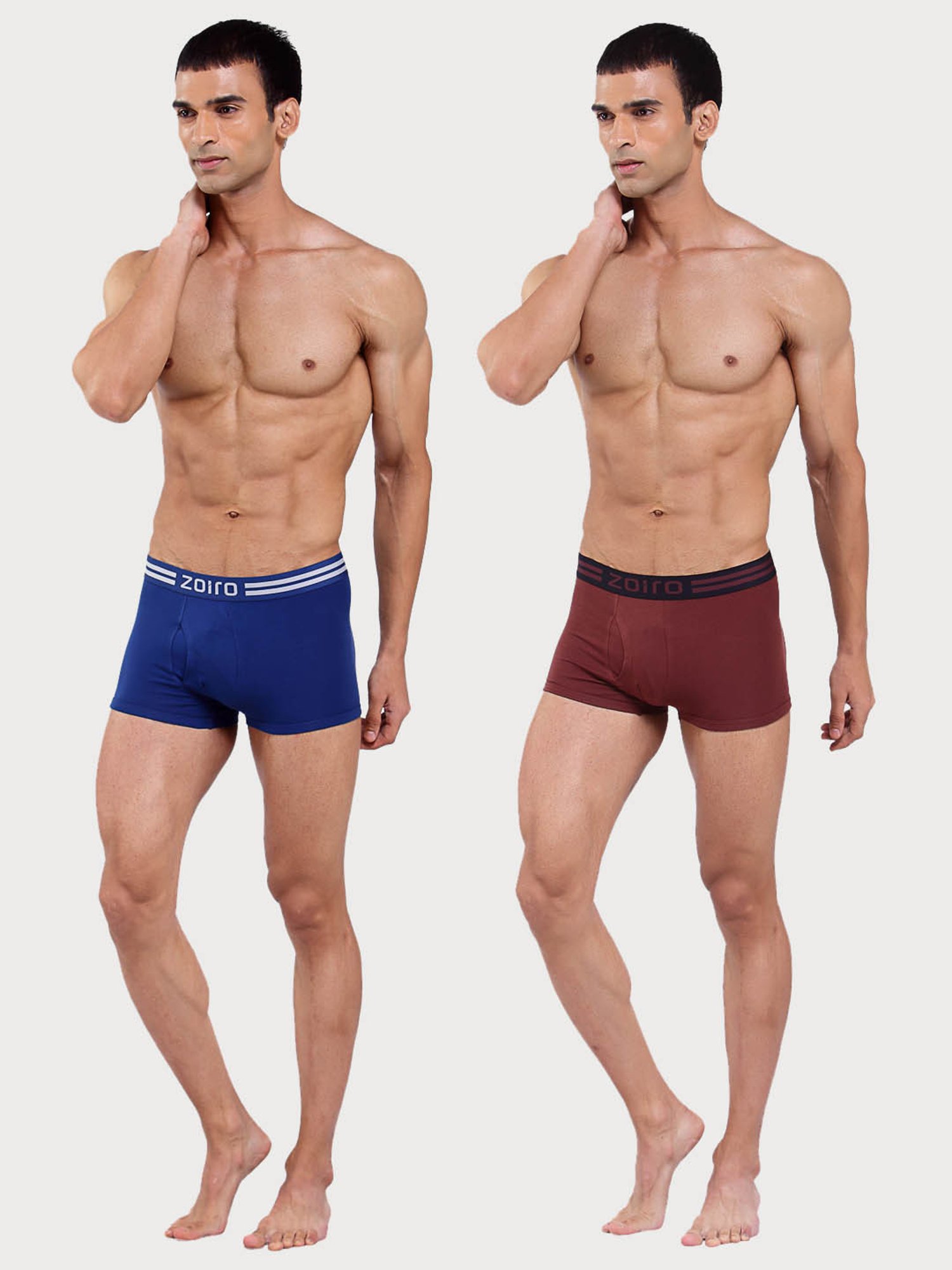 Zoiro Bitter Chocolate & Dark Blue Cotton Regular Fit Trunks - Pack Of 2