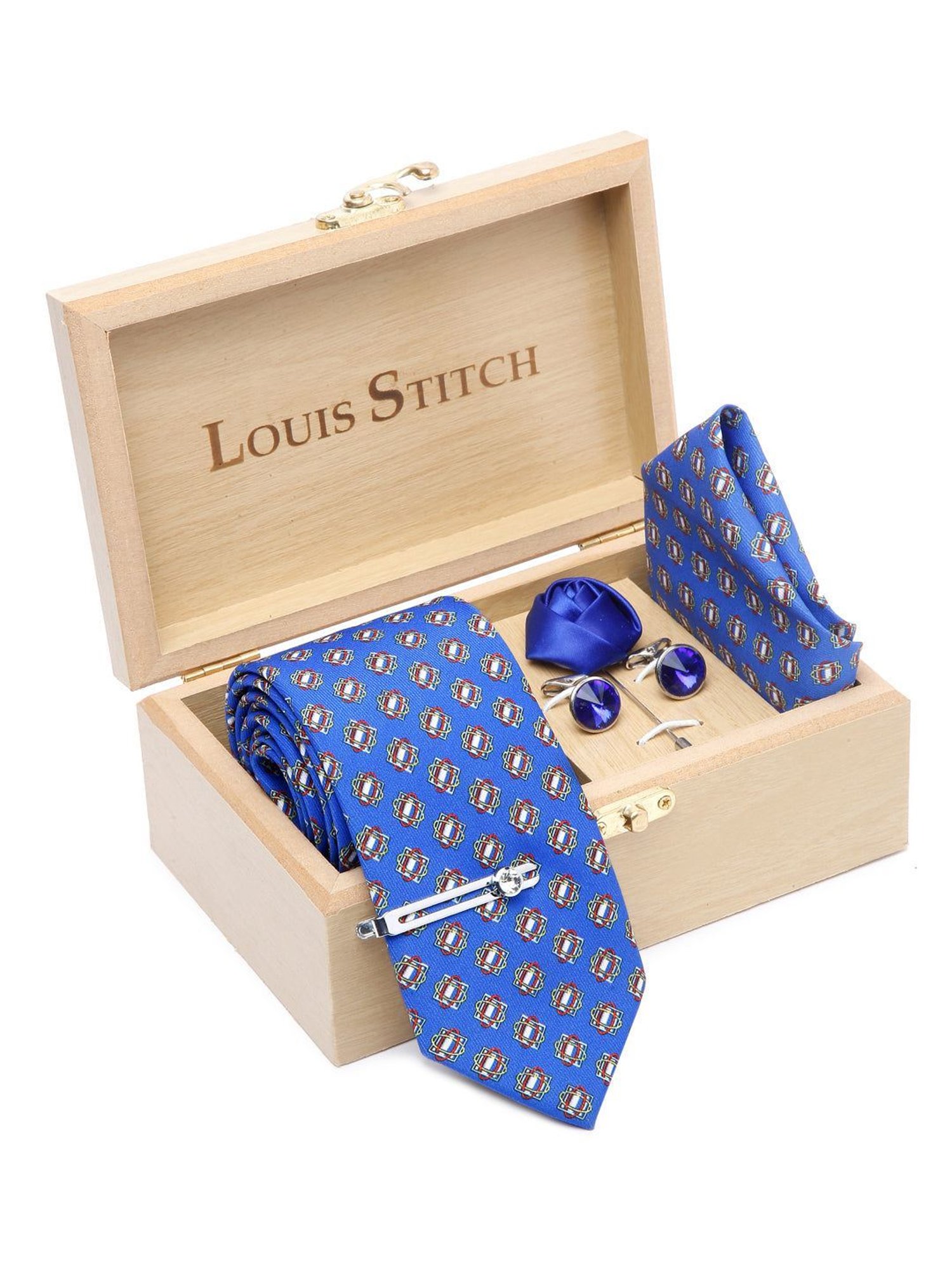 Louis Stitch Blue Printed Necktie Gift Set - Set of 5