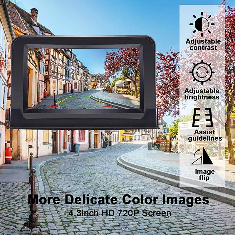 R1 HD 1080P Backup Camera and Monitor Kit 2021 Version Two Channels License Plate Hitch Camera for Cars Trucks SUVs Driving Front/Rear View High-Speed Observation System Super Night Vision