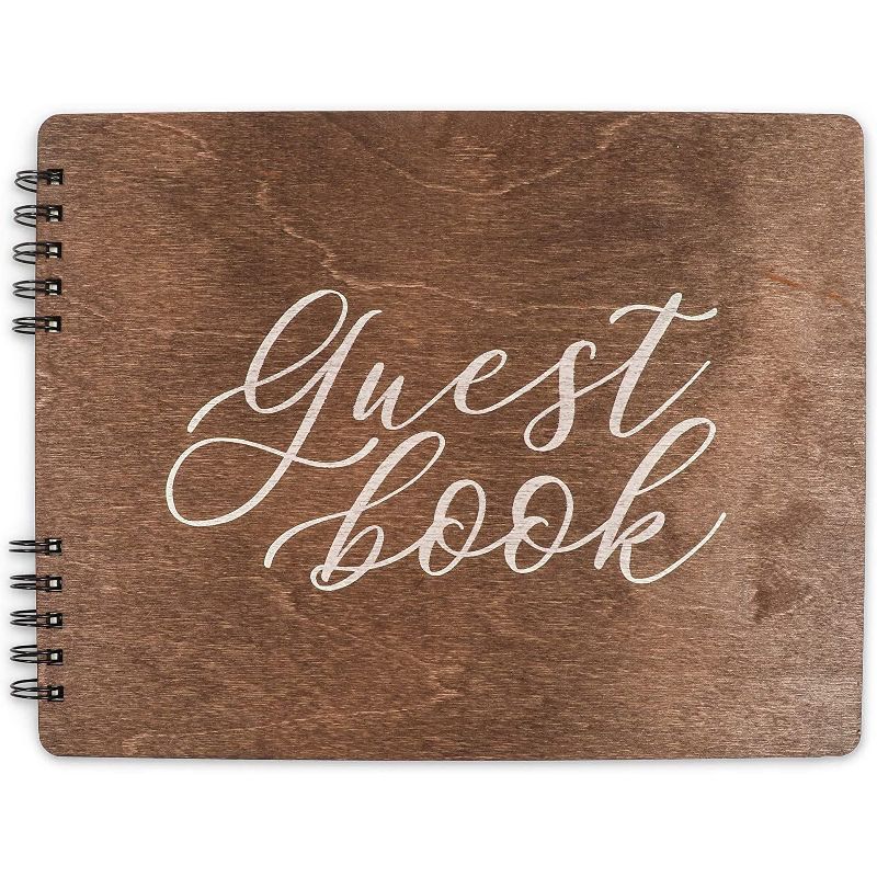 Wedding Guest Book with Rustic Wooden Design with Lined Pages for Sign or Leave Messages (11.25 x 8.75 inches)