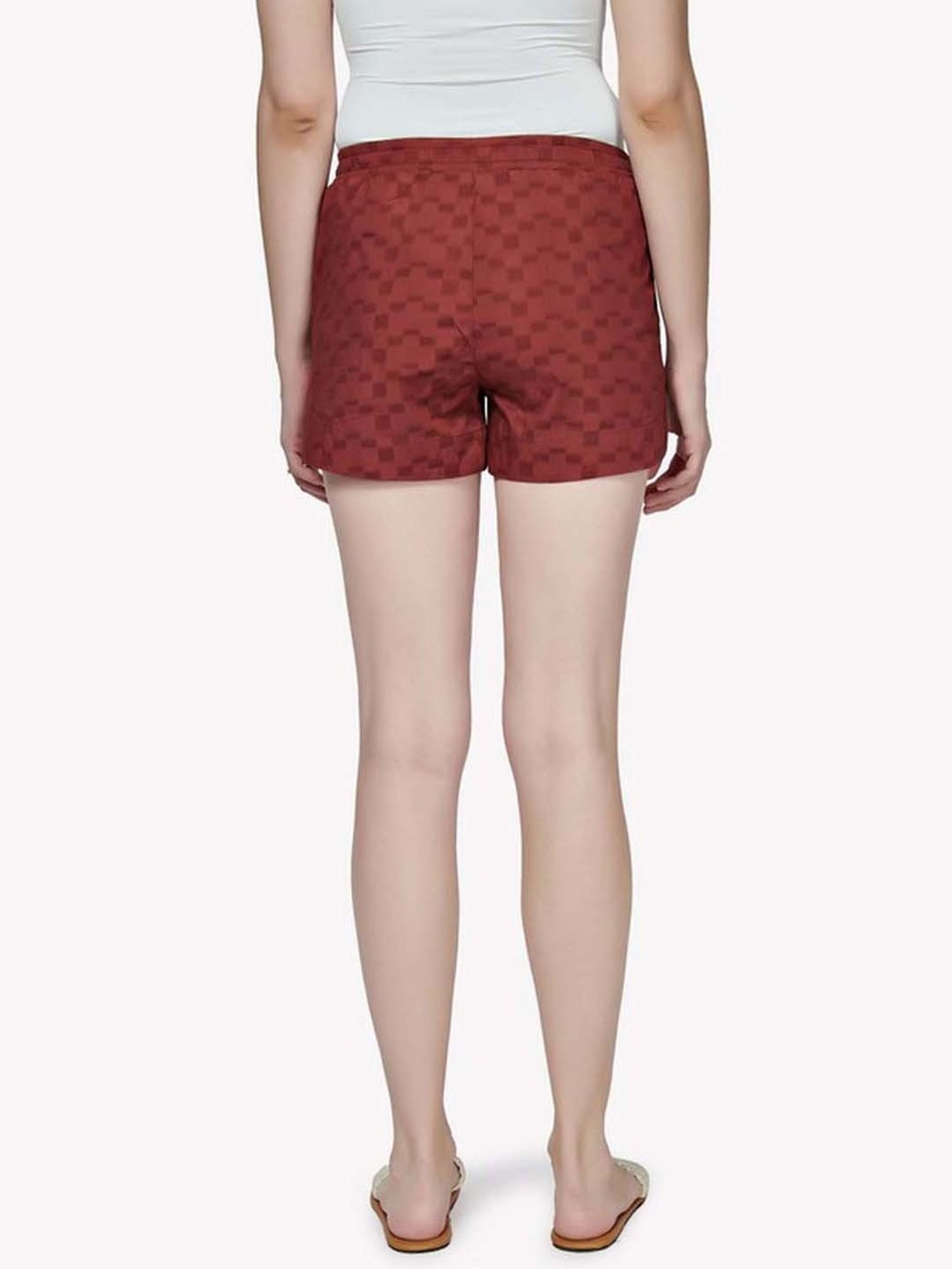 VASTRADO Red Cotton Chequered Shorts