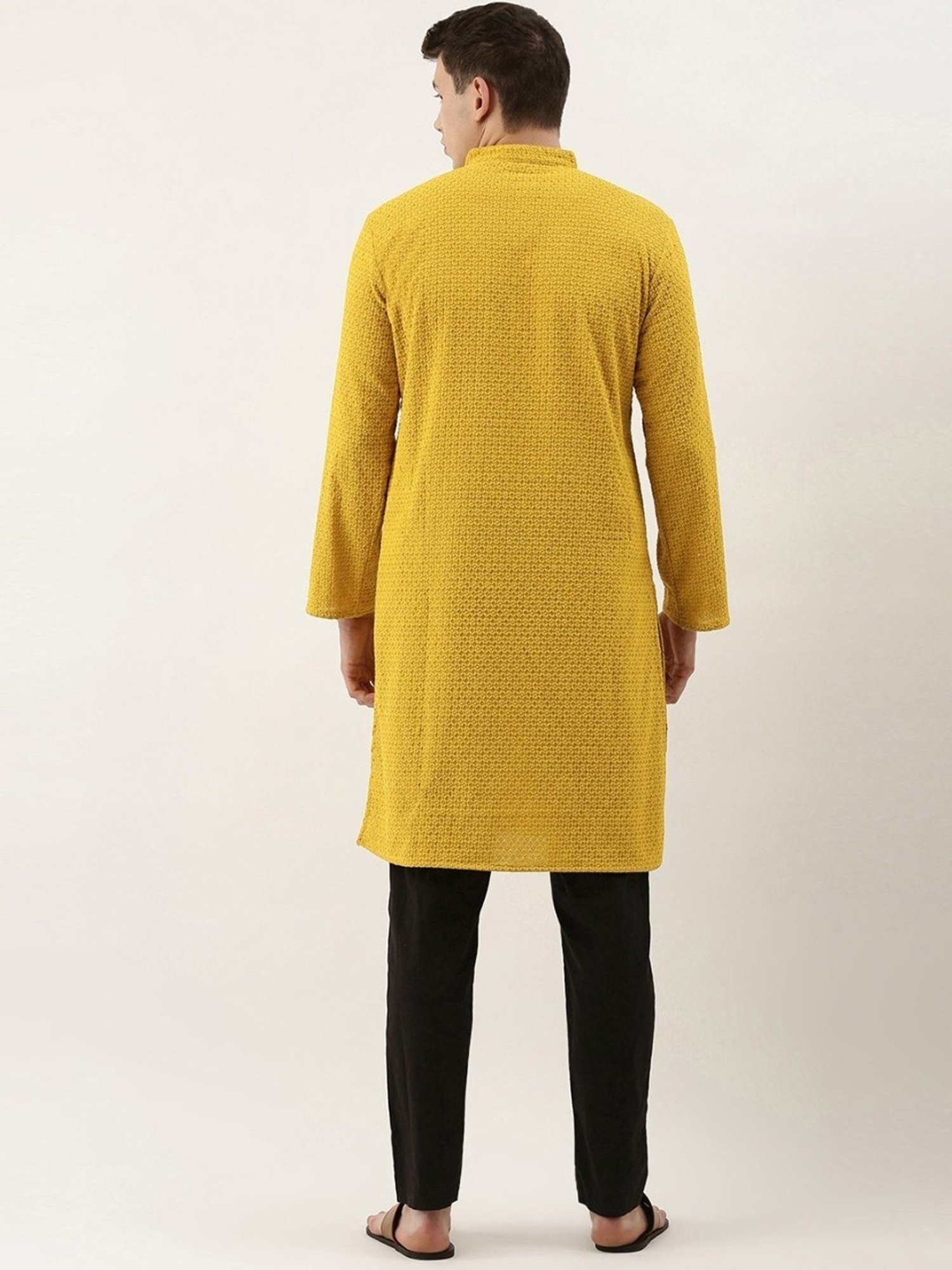 SWAGG INDIA Mustard Cotton Regular Fit Embroidered Kurta