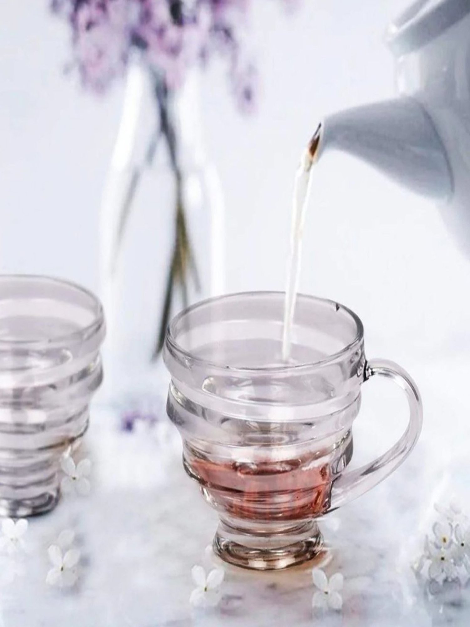 The Artment White Glass Minimalist Crinkled Teacups - Set of 6