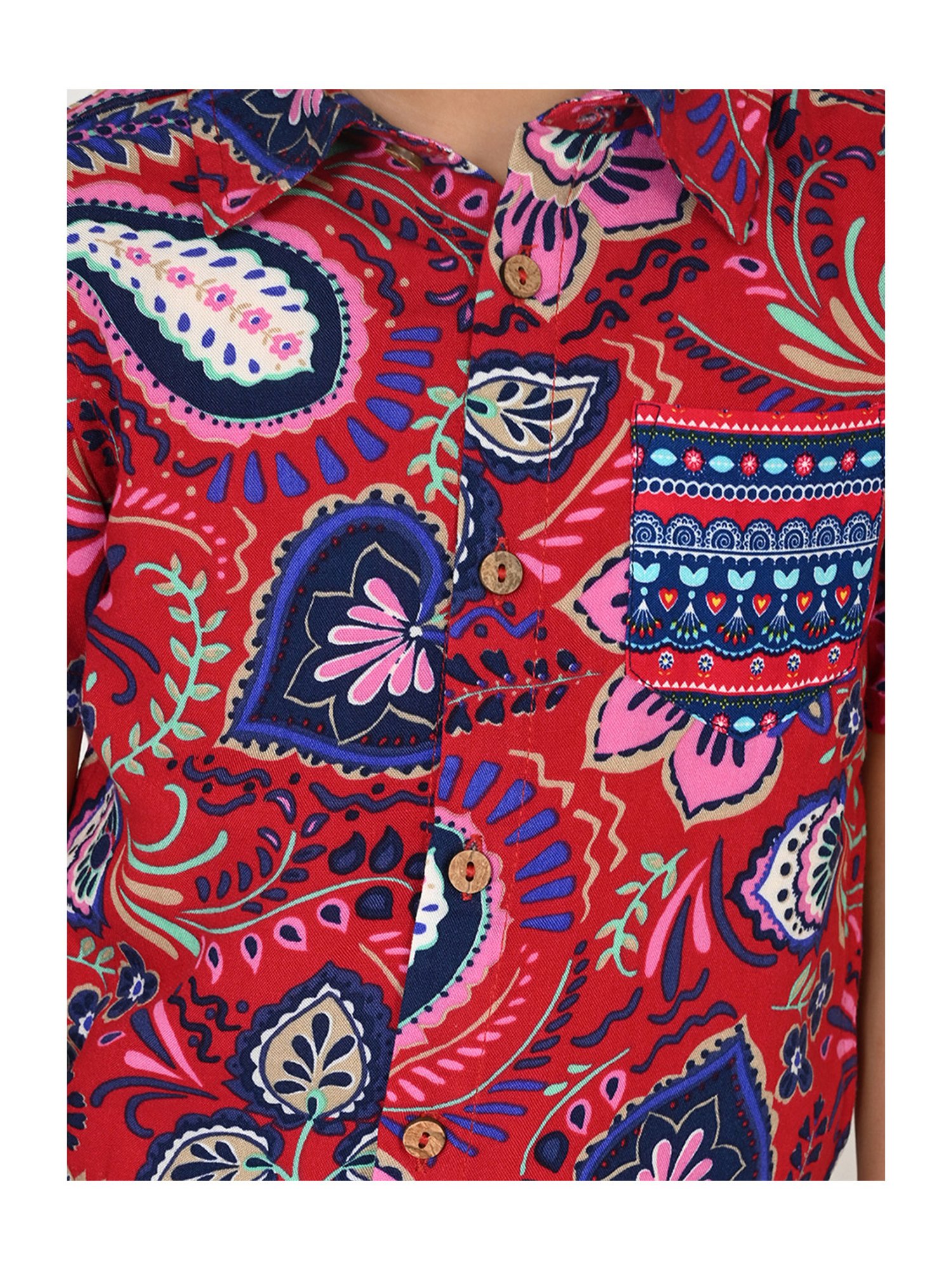 Lil Drama Kids Red Printed Shirt