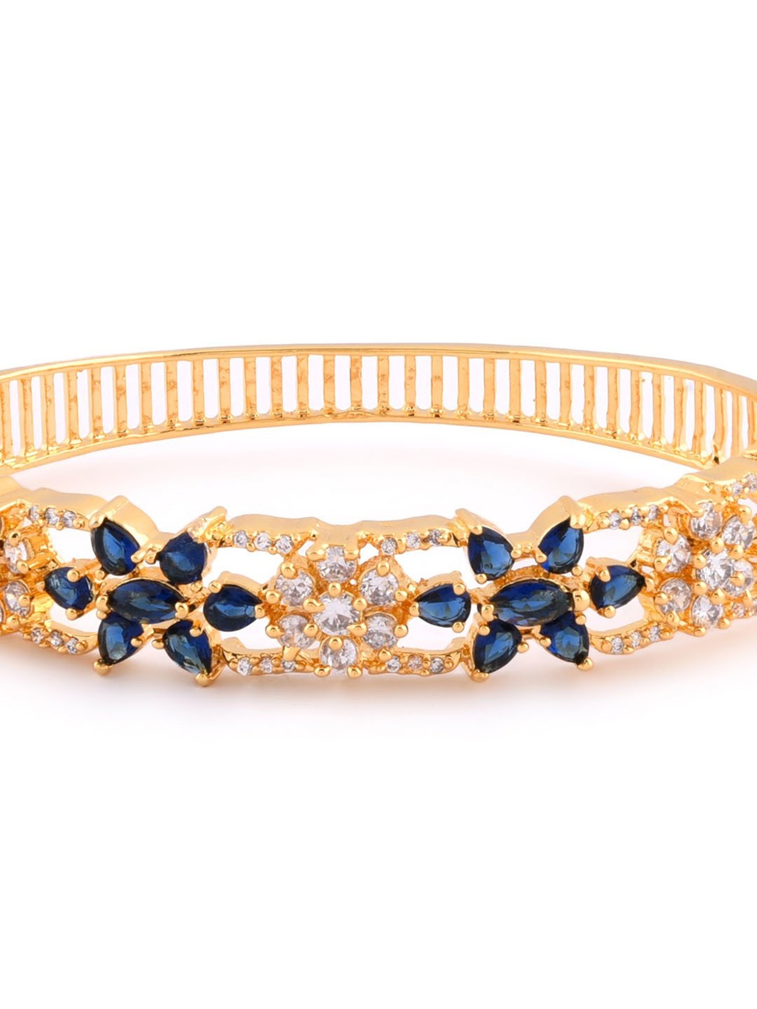 Fida American Diamond Sapphire Gold-Plated Floral Bangle for Women