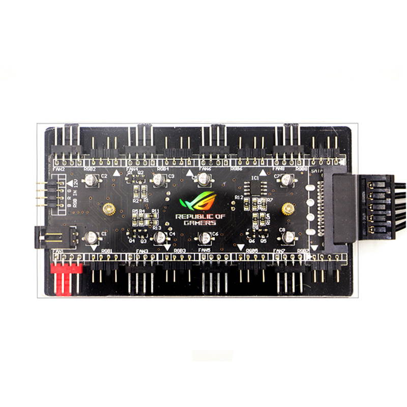 4-Pin PWM & 12V RGB Controller 2-In-1 Hub 8 Ports,4Pin Fan & Mistic Light Sync Adapter with PMMA Case and Magnetic Standoff for Cooling Radiator & ASUS/MSI LED Strip - SATA Powered