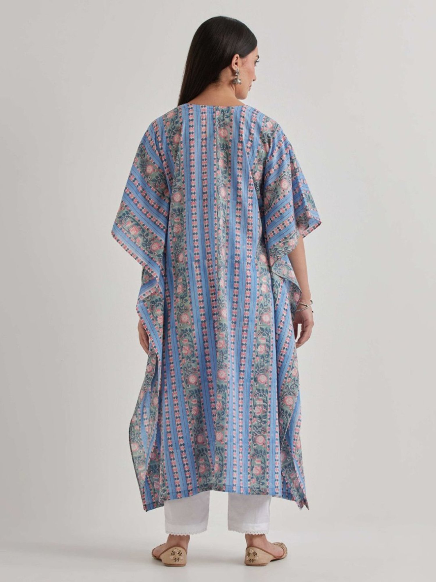 Priya Chaudhary Blue Varsha Cotton Printed Kaftan with Pants