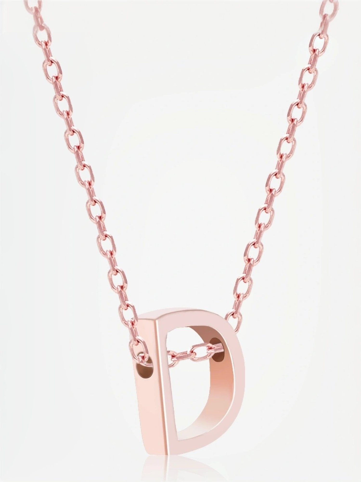 Touch925 Sterling Silver Divine D Initial Rose Gold Chain Pendant