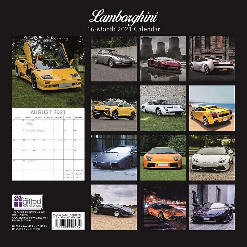 2021 Wall Calendar 12" x 12" Monthly View, Transport Automobile Theme, 16-Month, with 180 Reminder Stickers