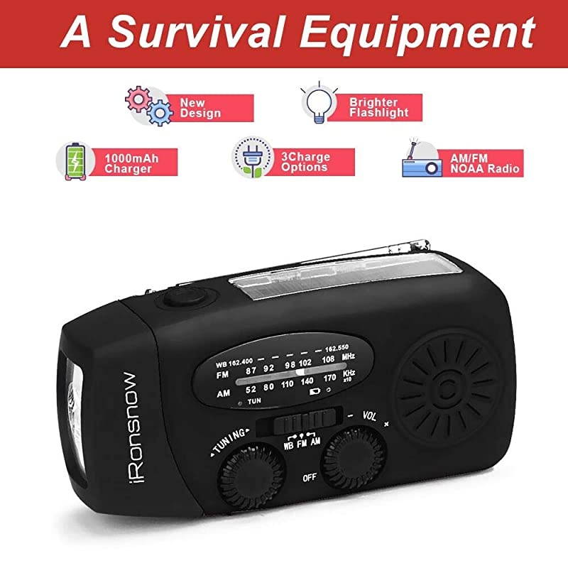 Upgraded 2000mAh?  Solar Emergency NOAA Weather Radio Dynamo Hand Crank Self Powered AM FM WB Radios 3 LED Flashlight 2000mAh with Charging Indicator Smart Phone Charger Power Bank (Black)