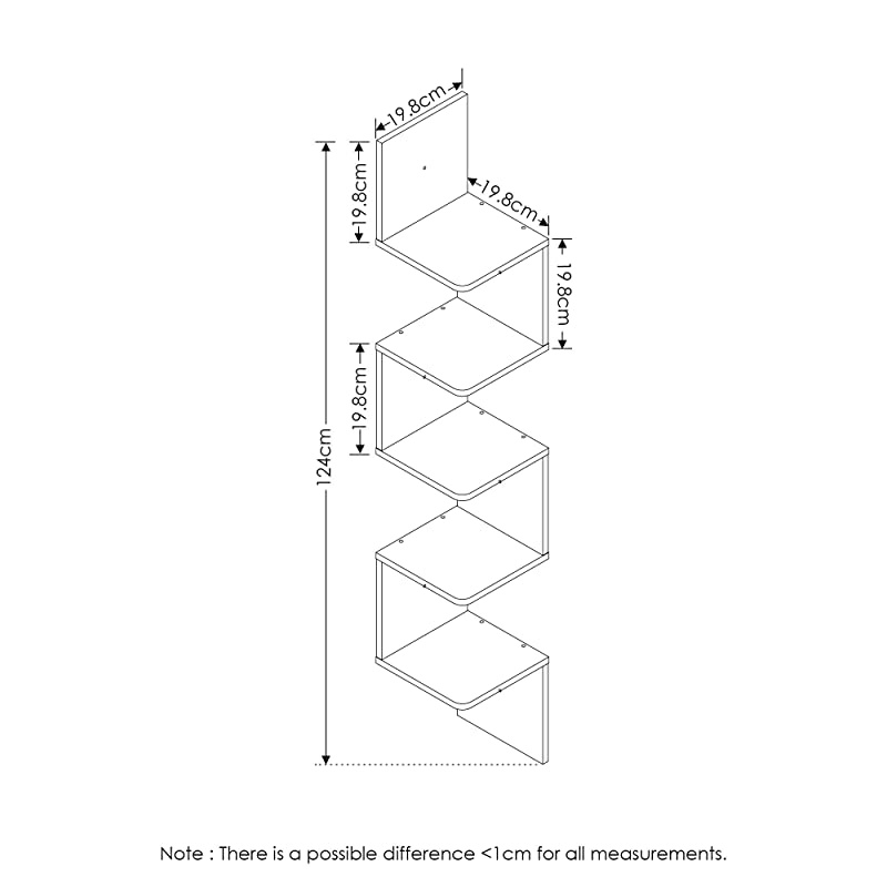 5 Tier Wall Mount Floating Corner Square Shelf, Espresso