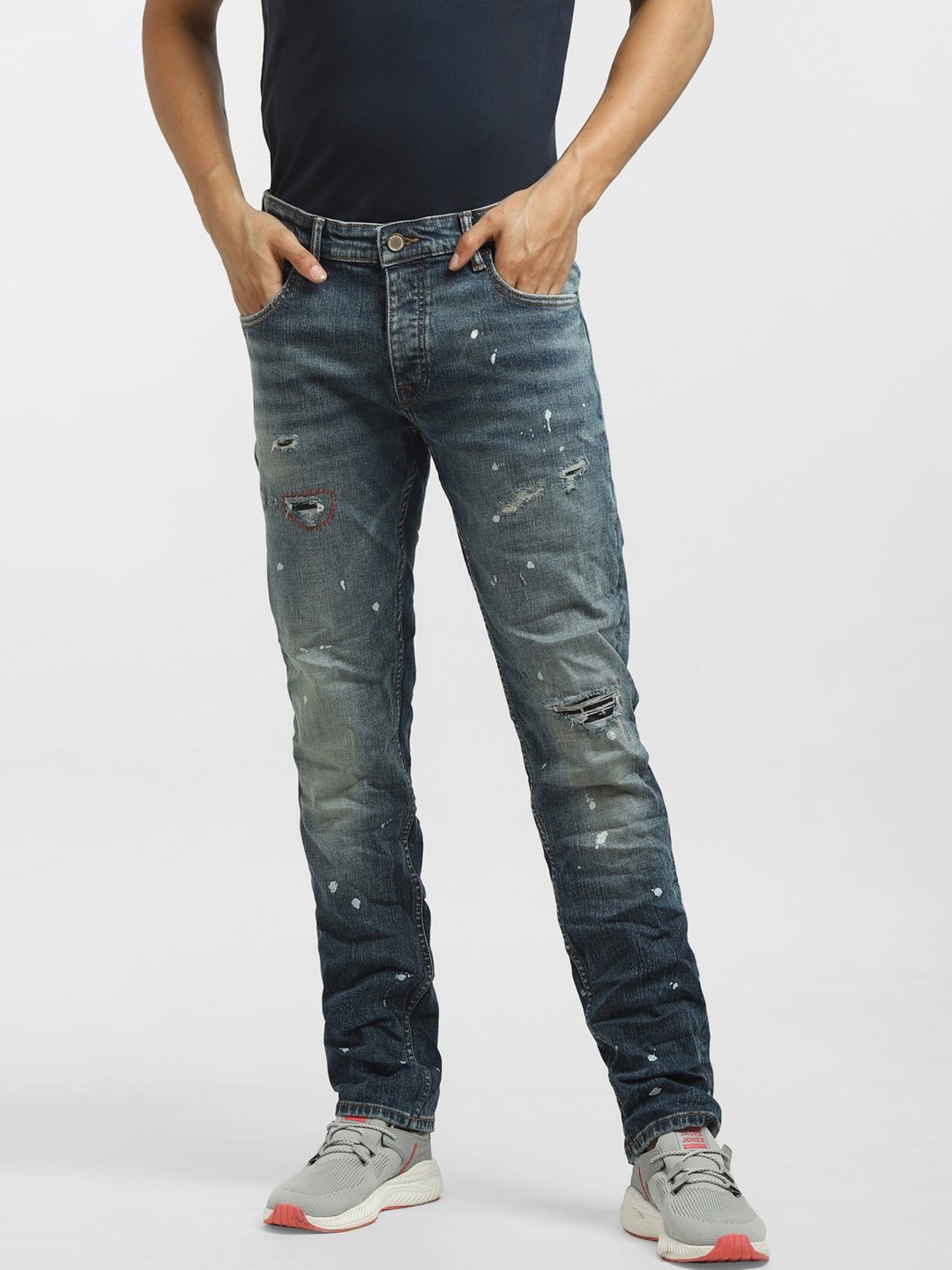 Jack & Jones Dark Blue Denim Cotton Regular Fit Jeans