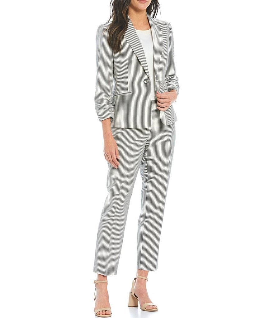 Kasper Petite Size Seersucker Notch Lapel One Button Jacket