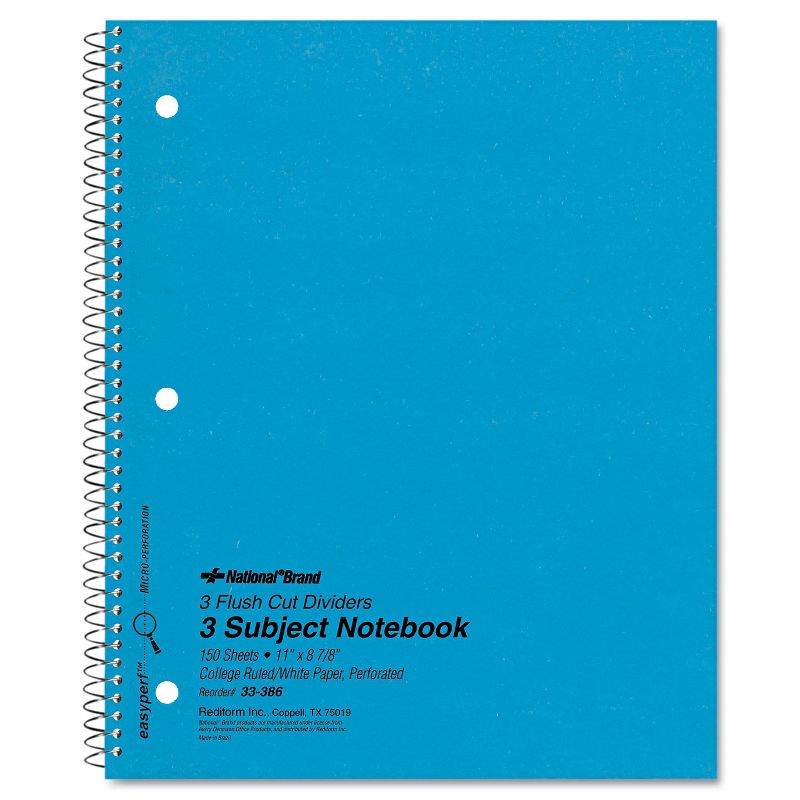 National 3 Subject Wirebound Notebook College Rule 11 x 8 7/8 White 150 Sheets 33386