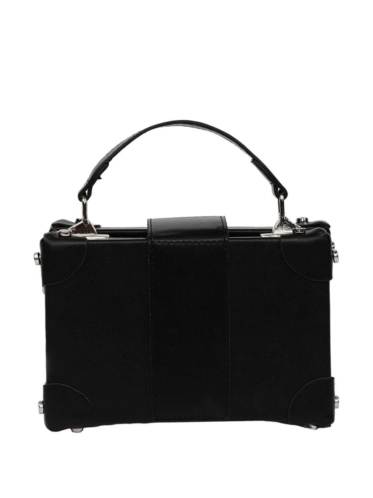 HauteSauce Black Solid Small Box Handbag