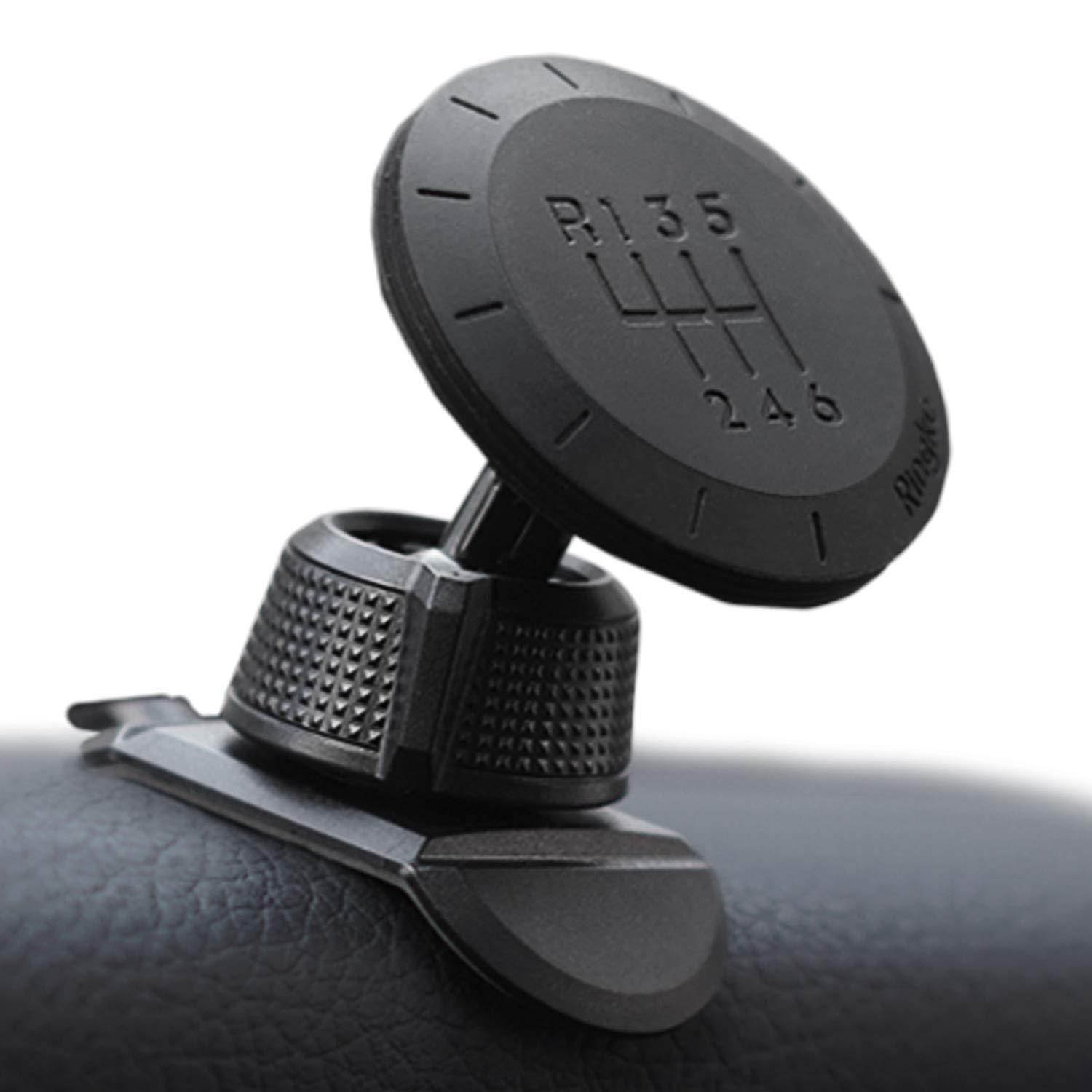 Ringke Magnetic Gear Phone Car Holder with Carbon Fiber Pattern Swivel Lock Universal Powerful Neodymium Magnet 360&deg; Rotation Premium Space Saving Dashboard Stand