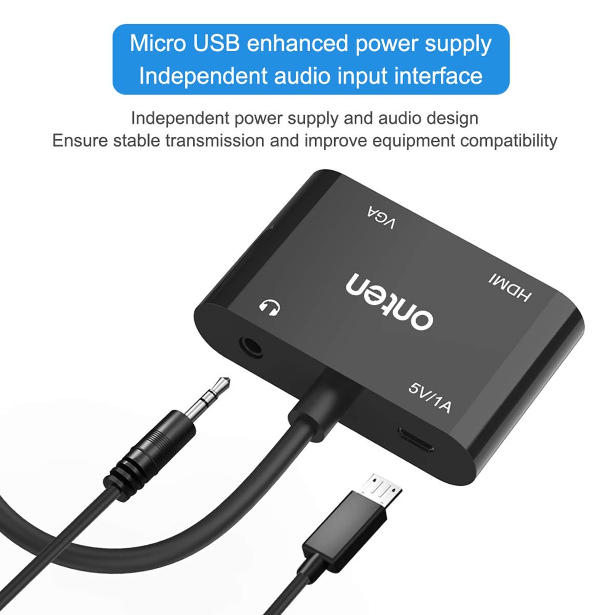 VGA to HDMI VGA Adapter, Onten VGA Splitter 1 VGA in HDMI VGA 2 Out (VGA HDMI Interface Display at The Same time), VGA to HDMI VGA Adapter for Computer, Desktop, Laptop, PC, Monitor, Projector