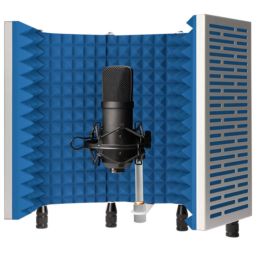 Technical Pro Portable and Foldable 5-Panel Professional Vocal Isolation Reflection Sound Shield for Home Office and Studio Recording  (Silver Aluminum, Blue Foam)