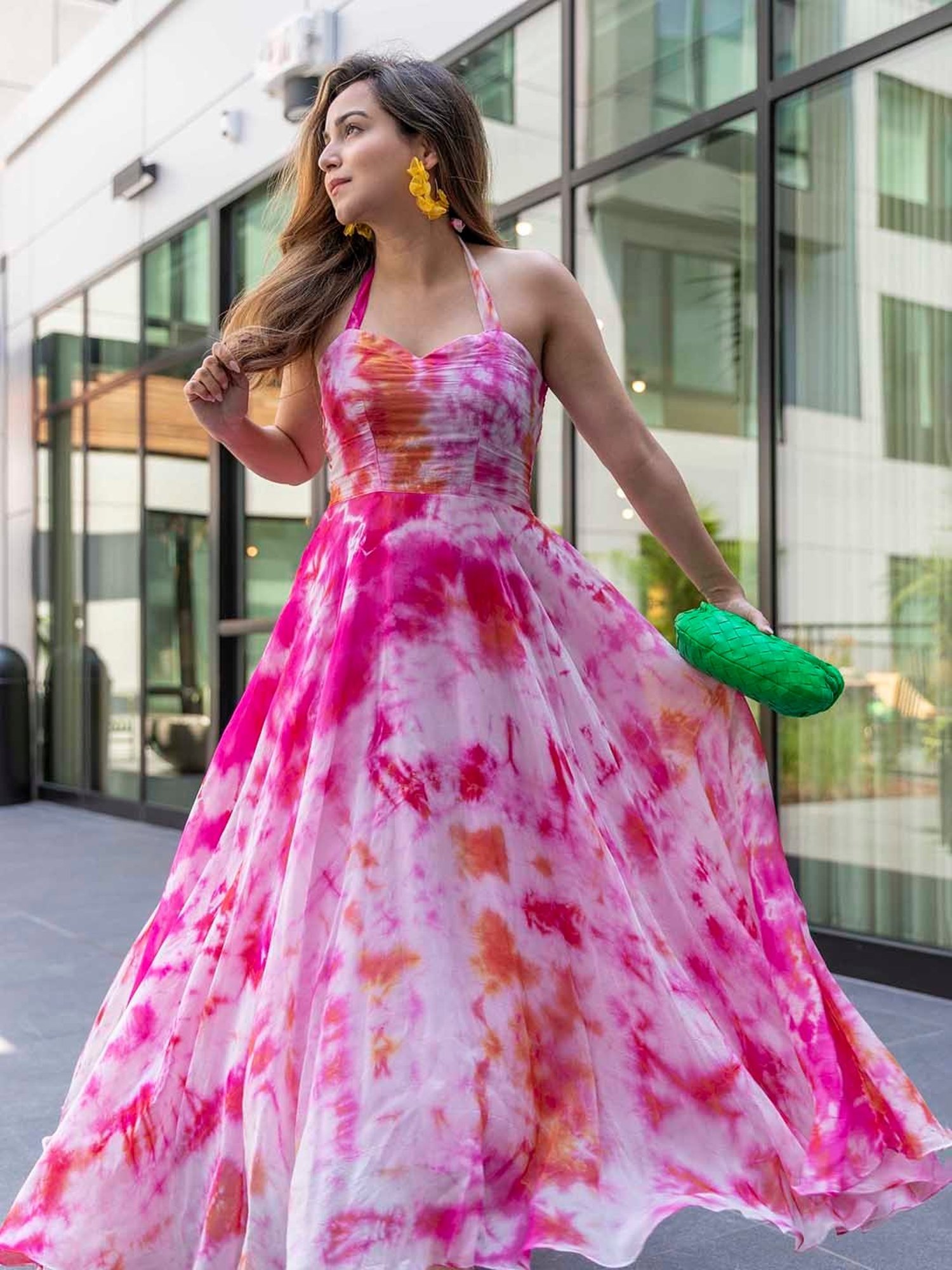 AACHHO Pink Marshmello Tie-Dye Organza Dress