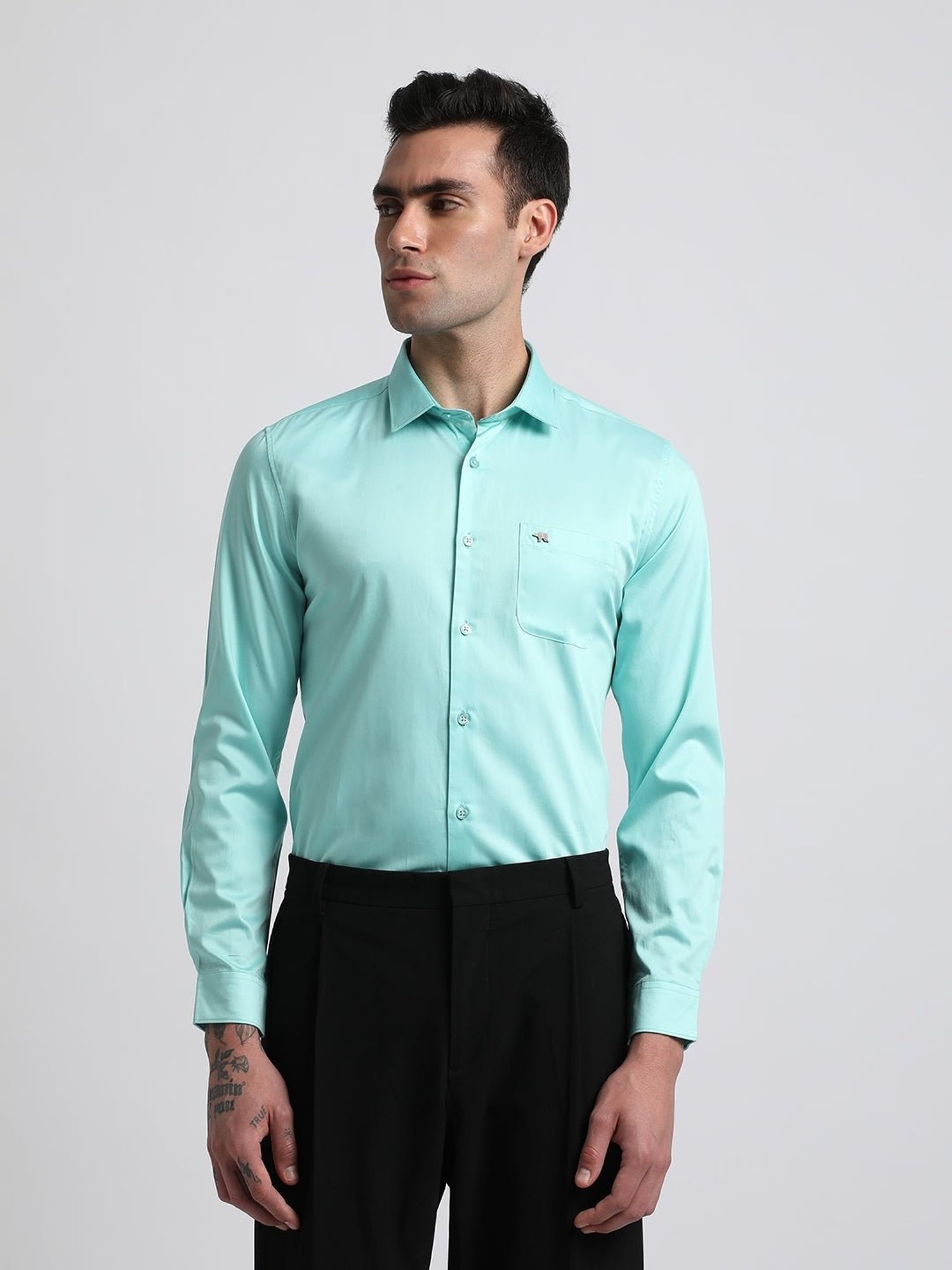 The Bear House Blue Cotton Slim Fit Shirt