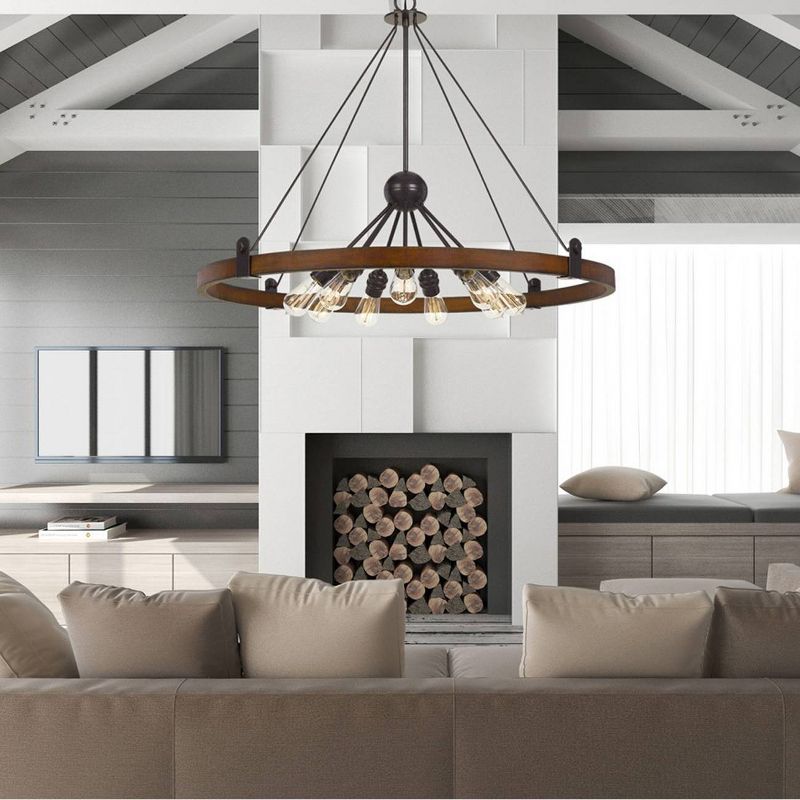 28.75" Metal and Wood Round Lucca Chandelier Black - Cal Lighting